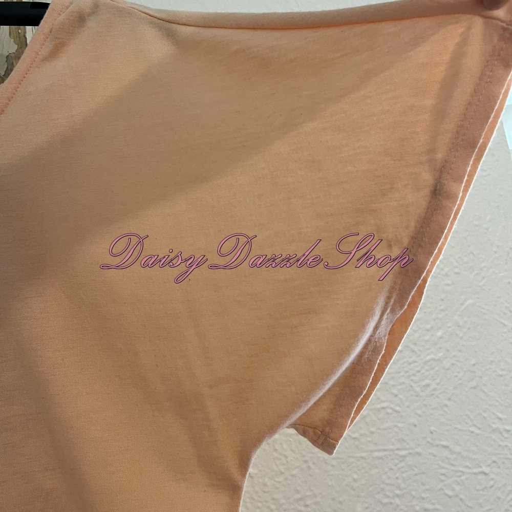 Women's Drape Cowl Neck Crochet Back Detail Top Sz M Short Sleeve Orange Peach - Picture 3 of 8